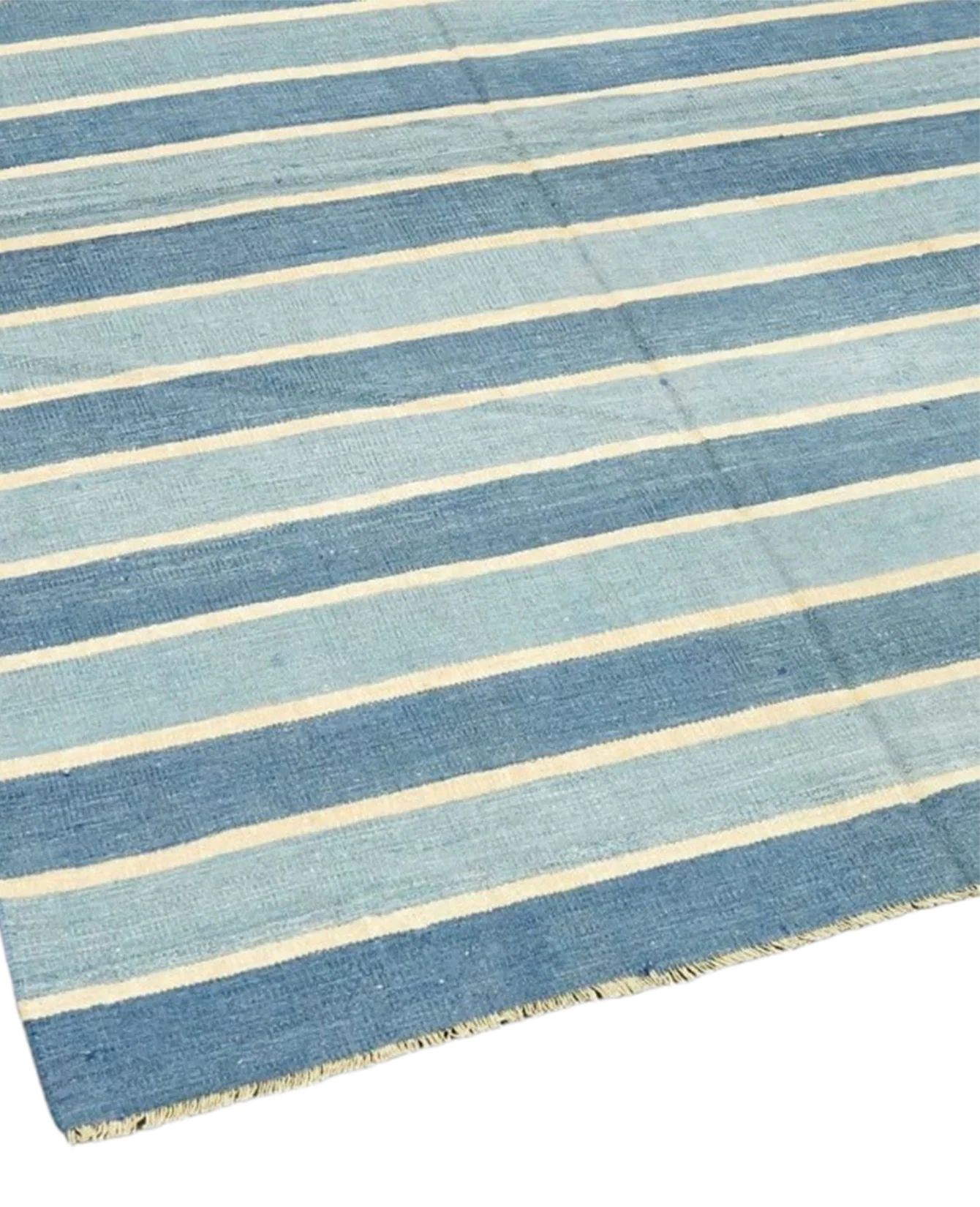 Dhurrie Rug - Blue Stripes and Yellow Accents - Image 3