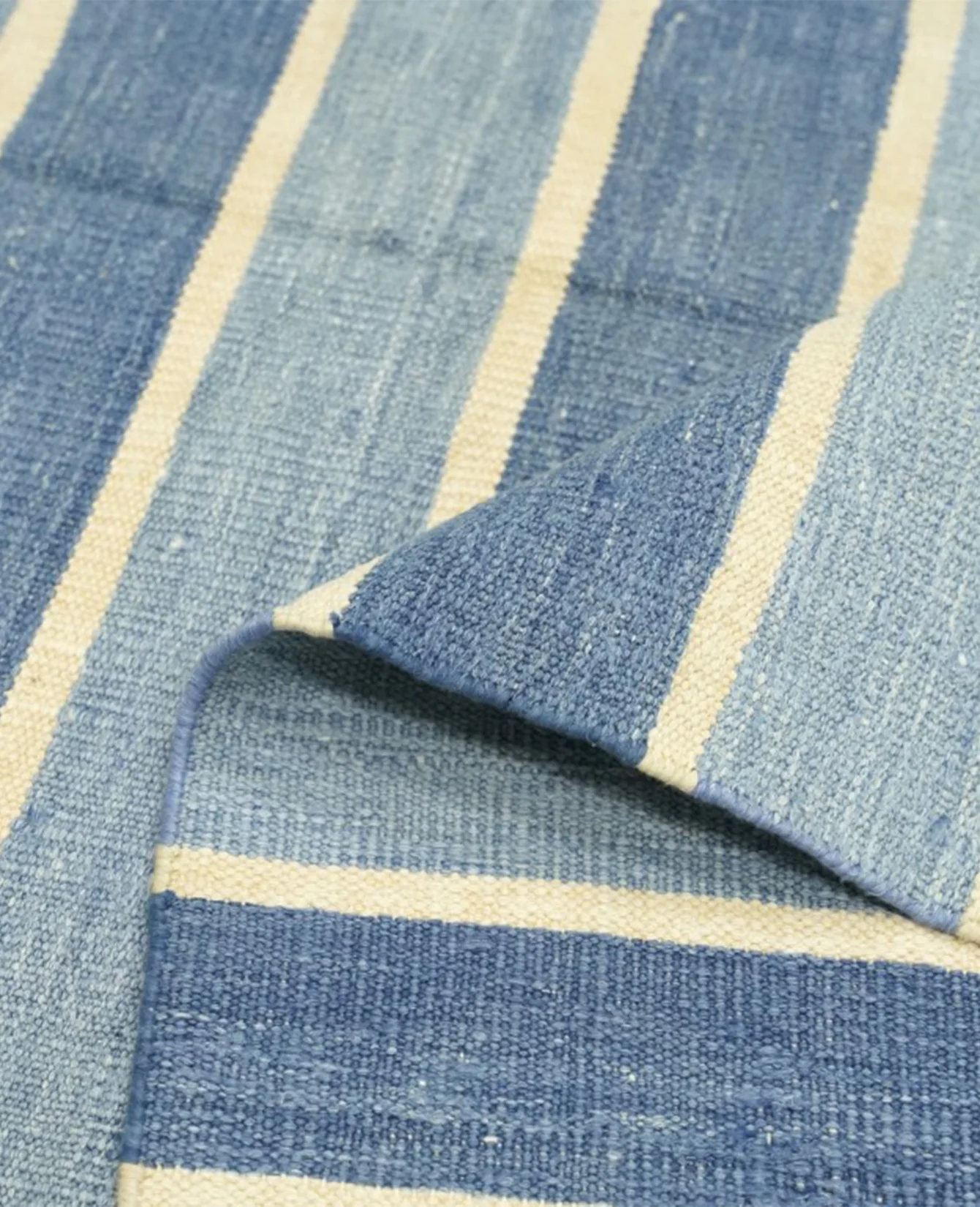Dhurrie Rug - Blue Stripes and Yellow Accents - Image 6