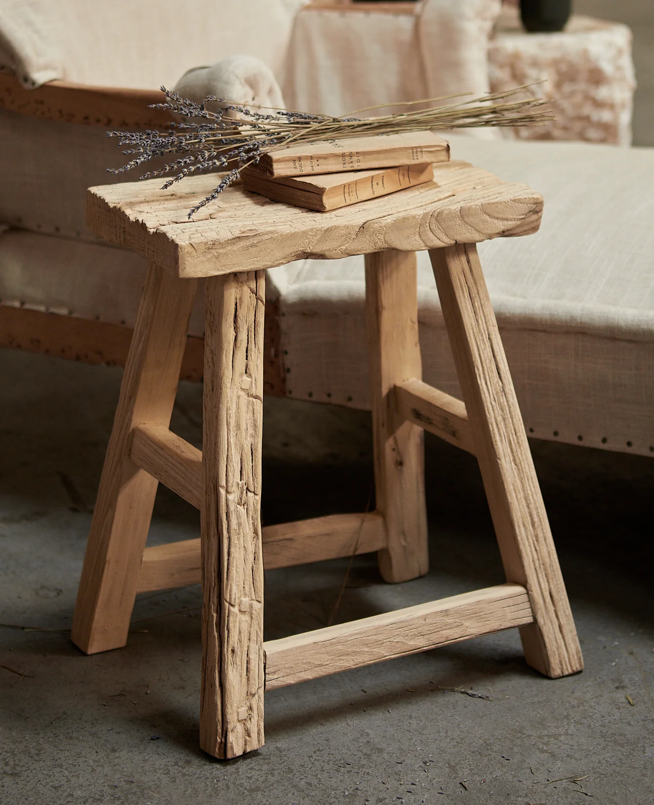 Elm Wood Stool - Bleached - Image 3