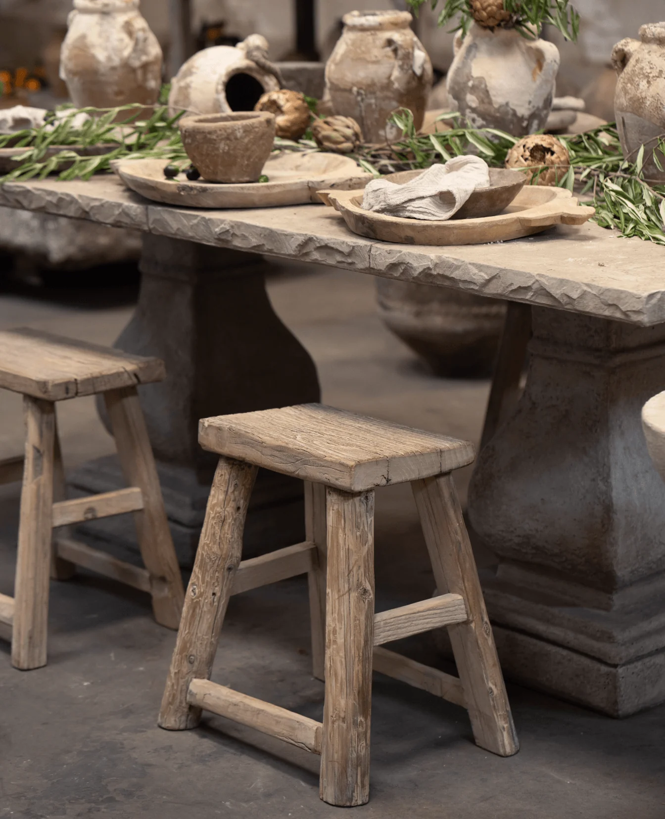 Elm Wood Stool - White Wash - Image 3