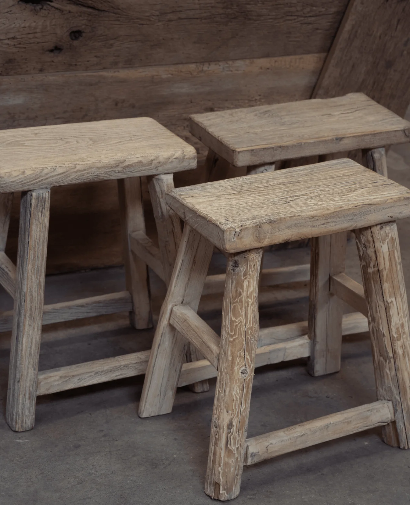 Elm Wood Stool - White Wash - Image 4