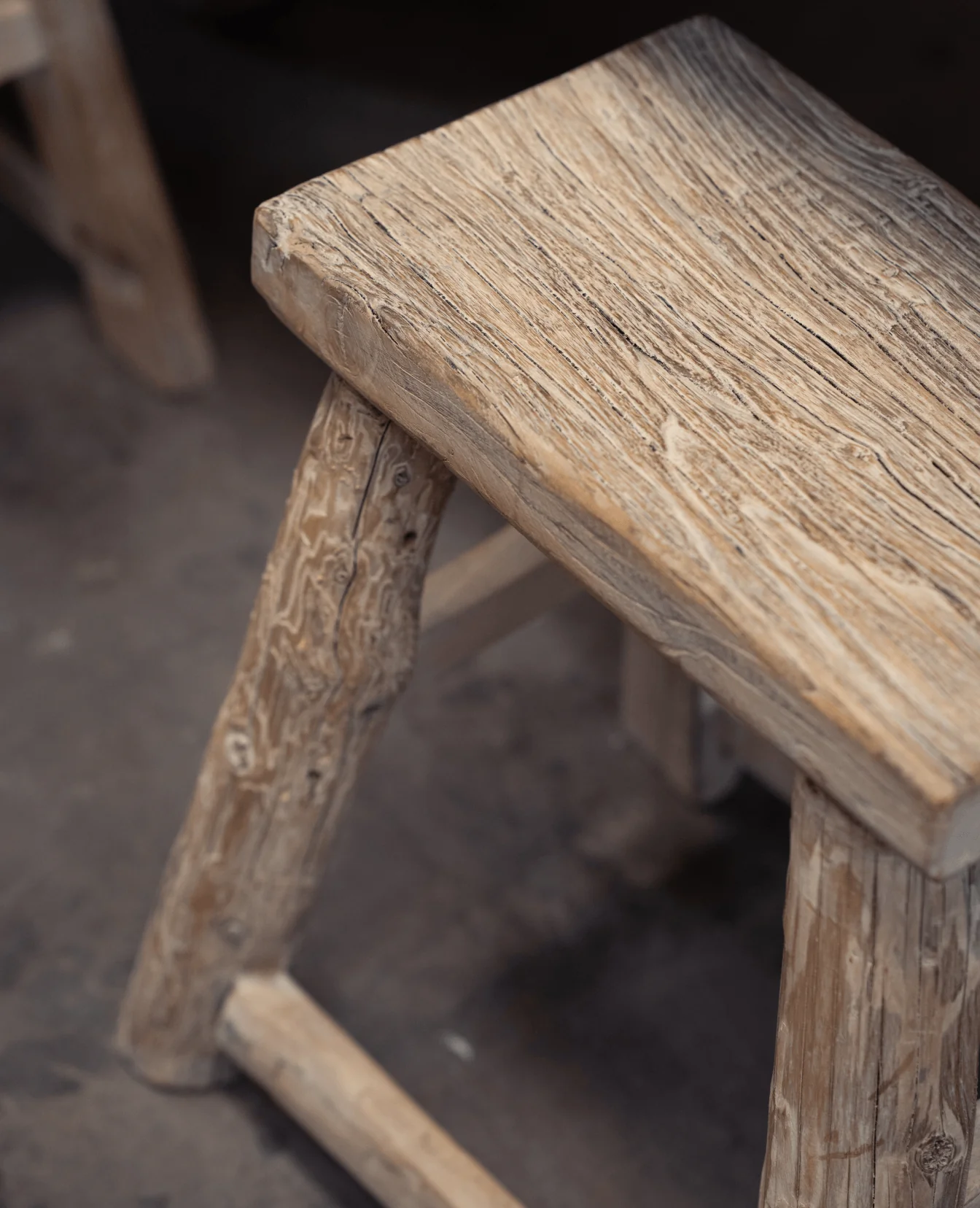 Elm Wood Stool - White Wash - Image 5