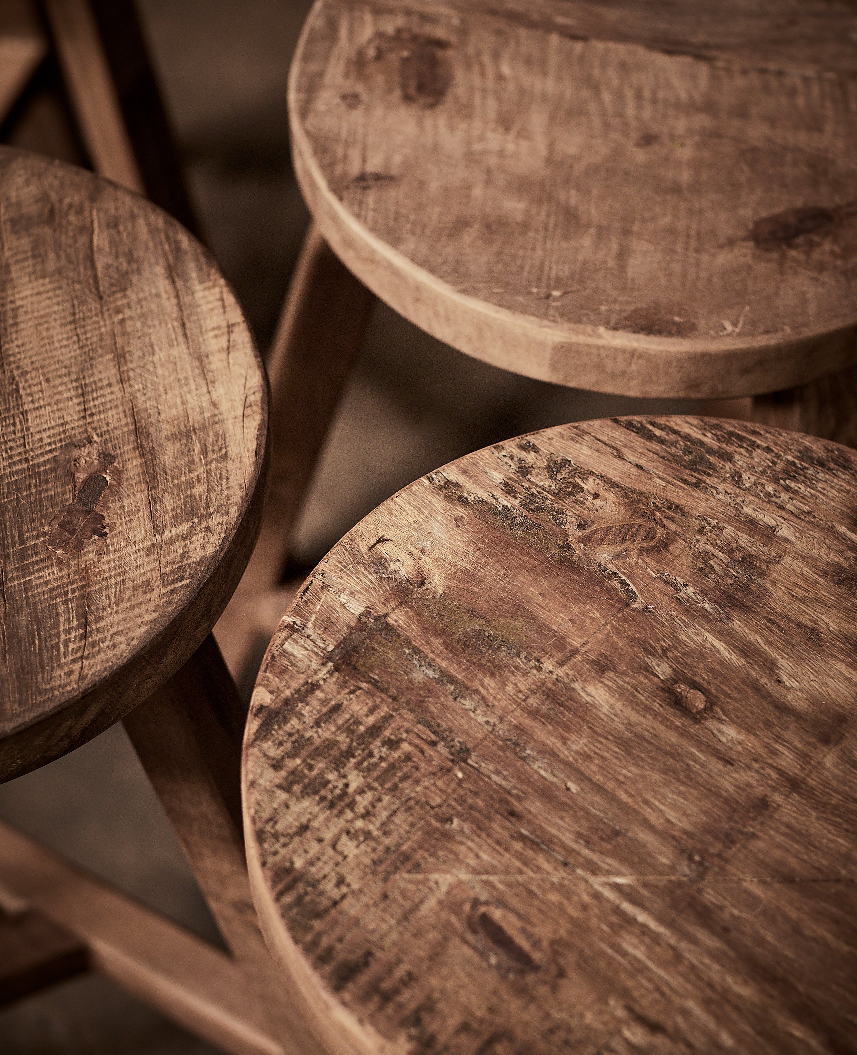 Round Reclaimed Wood Stool - Image 6